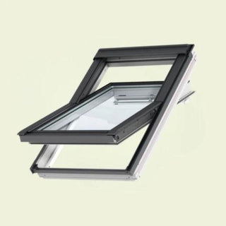 FAKRO skylight installed on a pitched roof, provided by Cambridge Skylights, showcasing its sleek design and advanced functionality, as viewed from the outside.