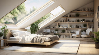 loft bedroom with pitched skylights