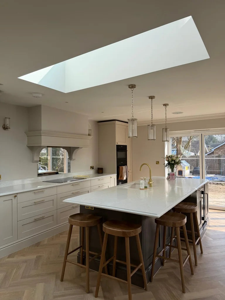 View of a Cambridge HorizonLite rooflight in a completed kitchen extension